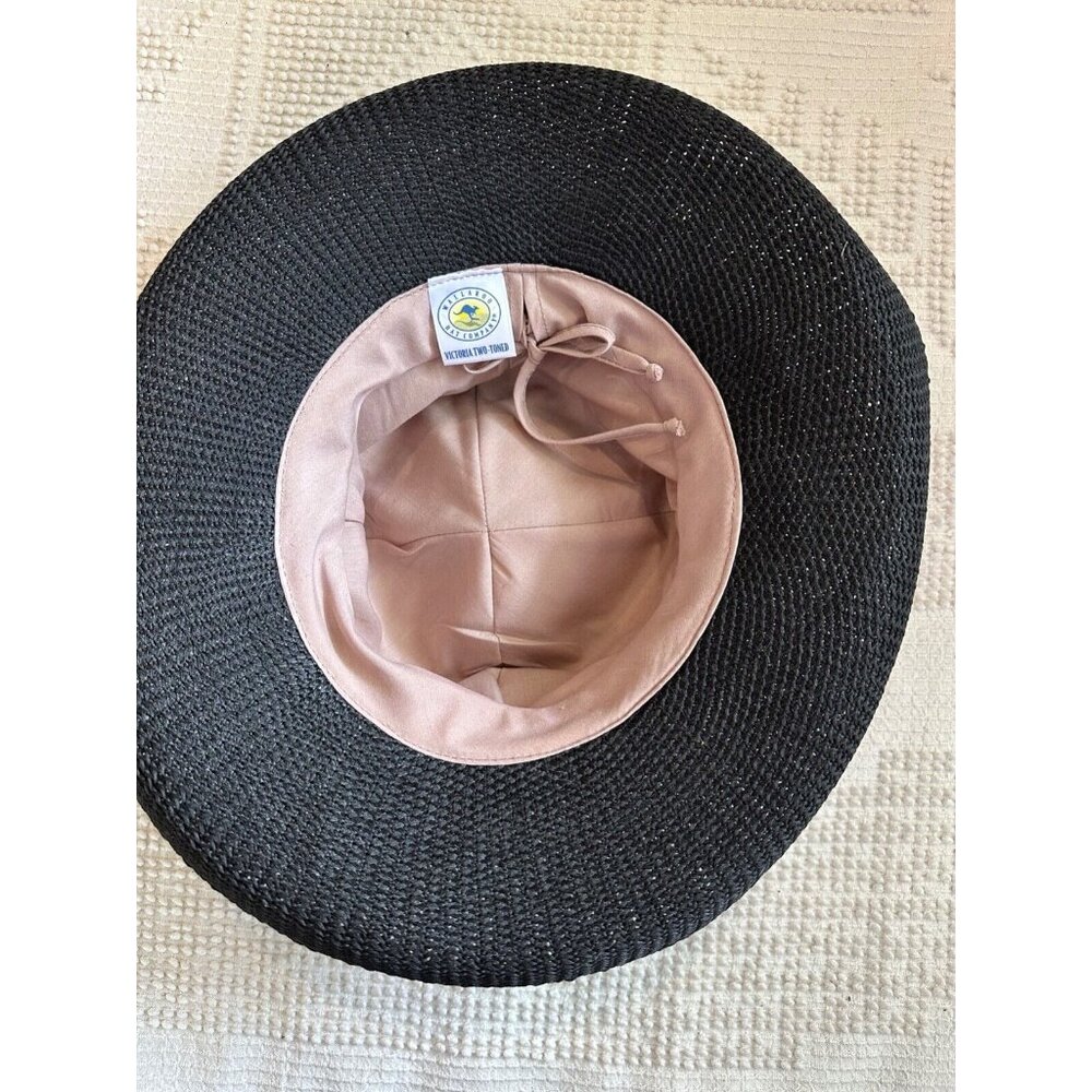 Wallaroo Hat Company Victoria Two-Tone Wide-Brim Beach Sun Hat Black/Tan Ribbon - Picture 5 of 6